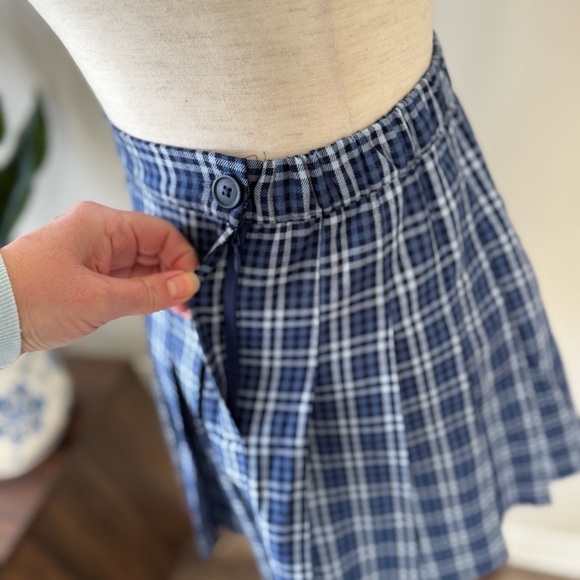 Aerie Boarding School Pleated Blue Plaid Mini Skirt - Picture 6 of 10